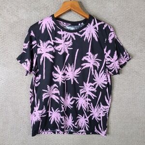 Fresh Prints Of Bel-Air Shirt Mens Large Black Pink Palm Tree Crew Neck Casual